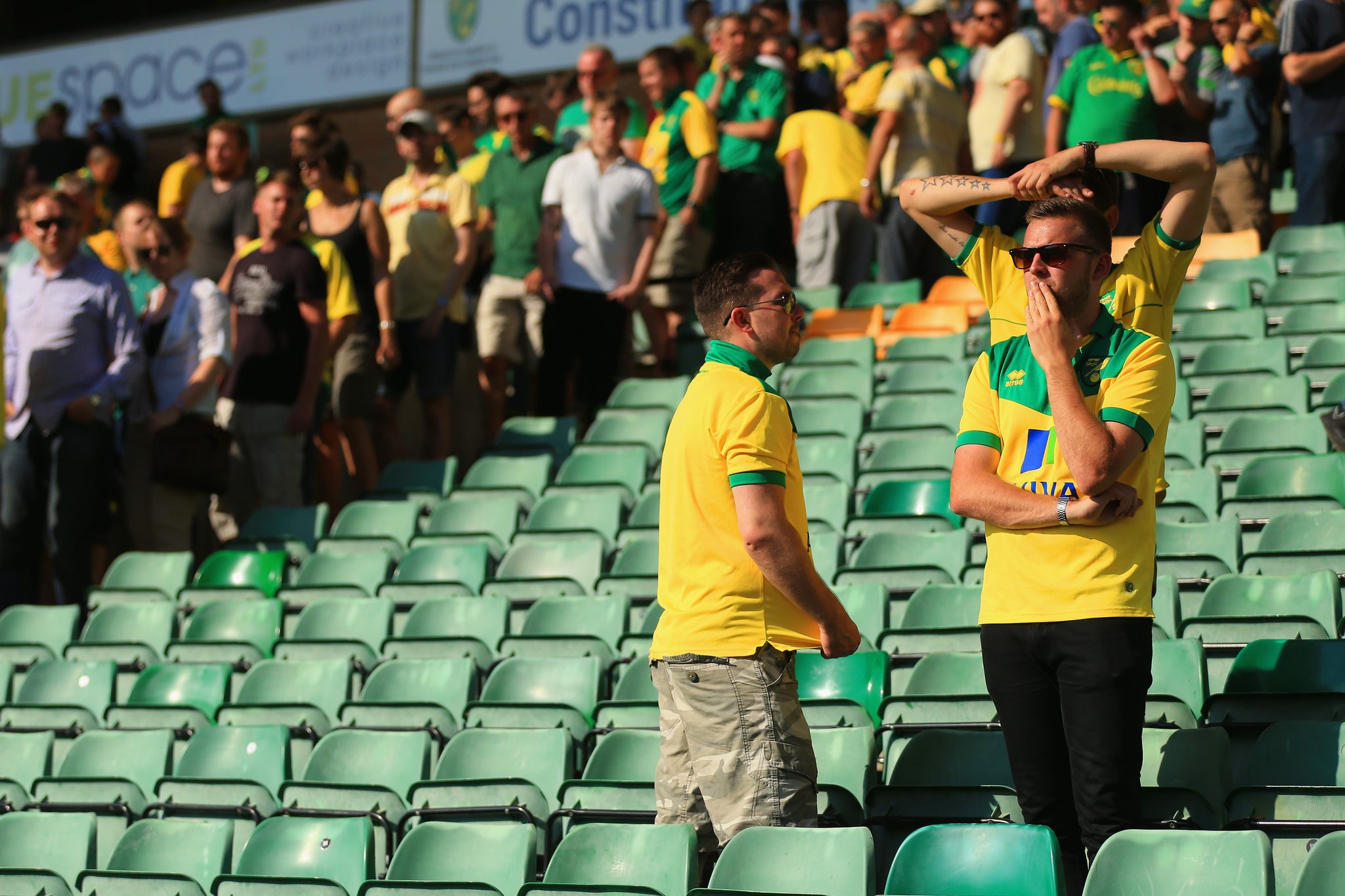 Dejected Norwich fans react to the defeat last weekend