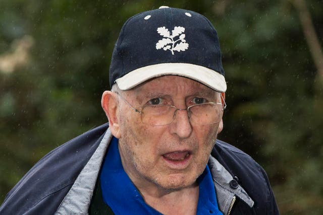 Lord Greville Janner arrives at a house after appearing at Westminster Magistrates' Court in London