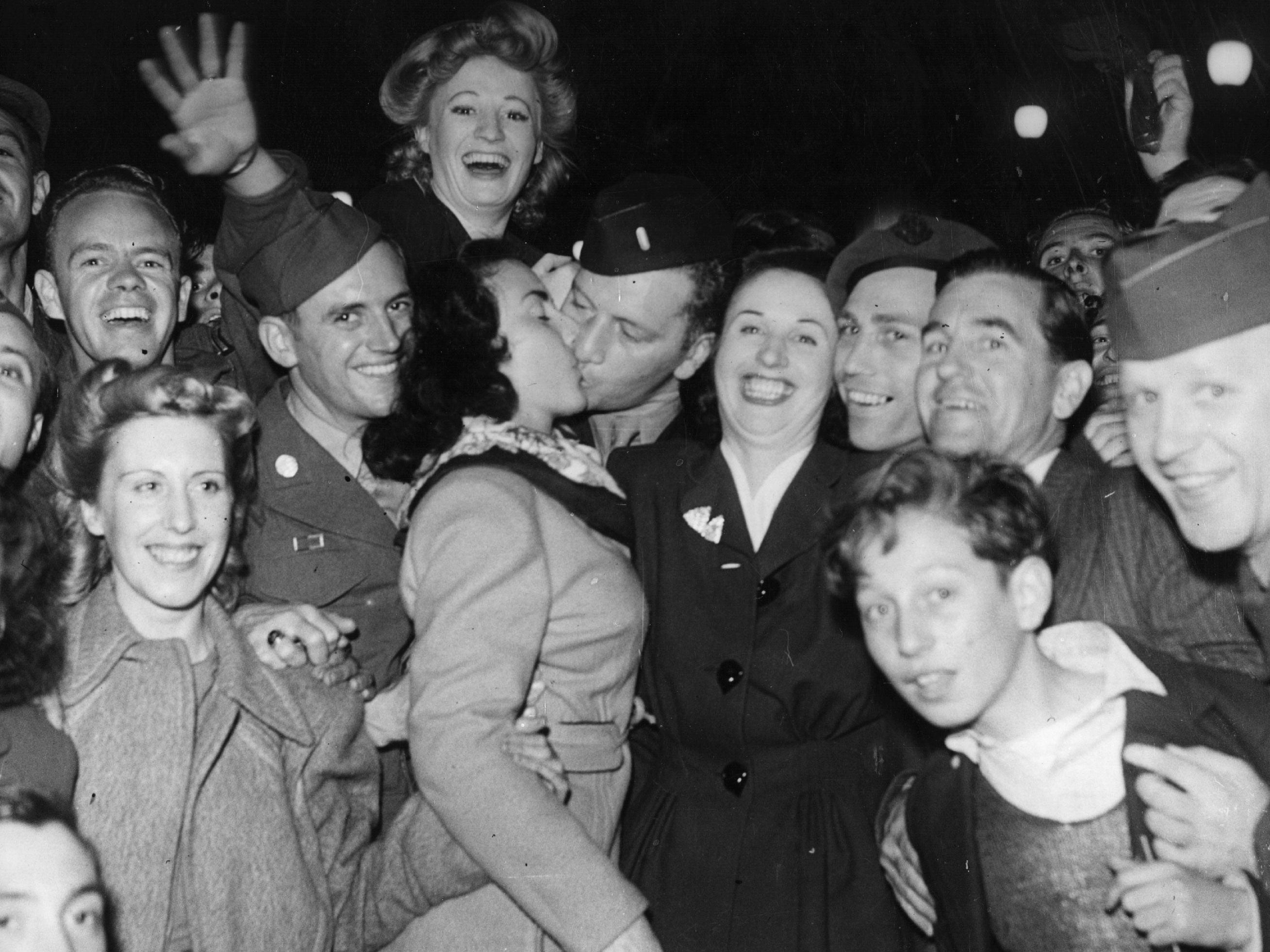 Londoners partied in Piccadilly Circus on VJ Day in 1945