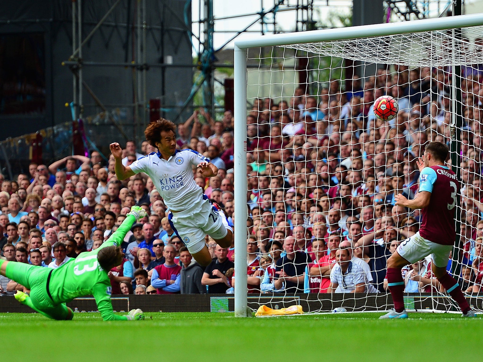 Shinji Okazaki scored his first goal for Leicester to open the scoring