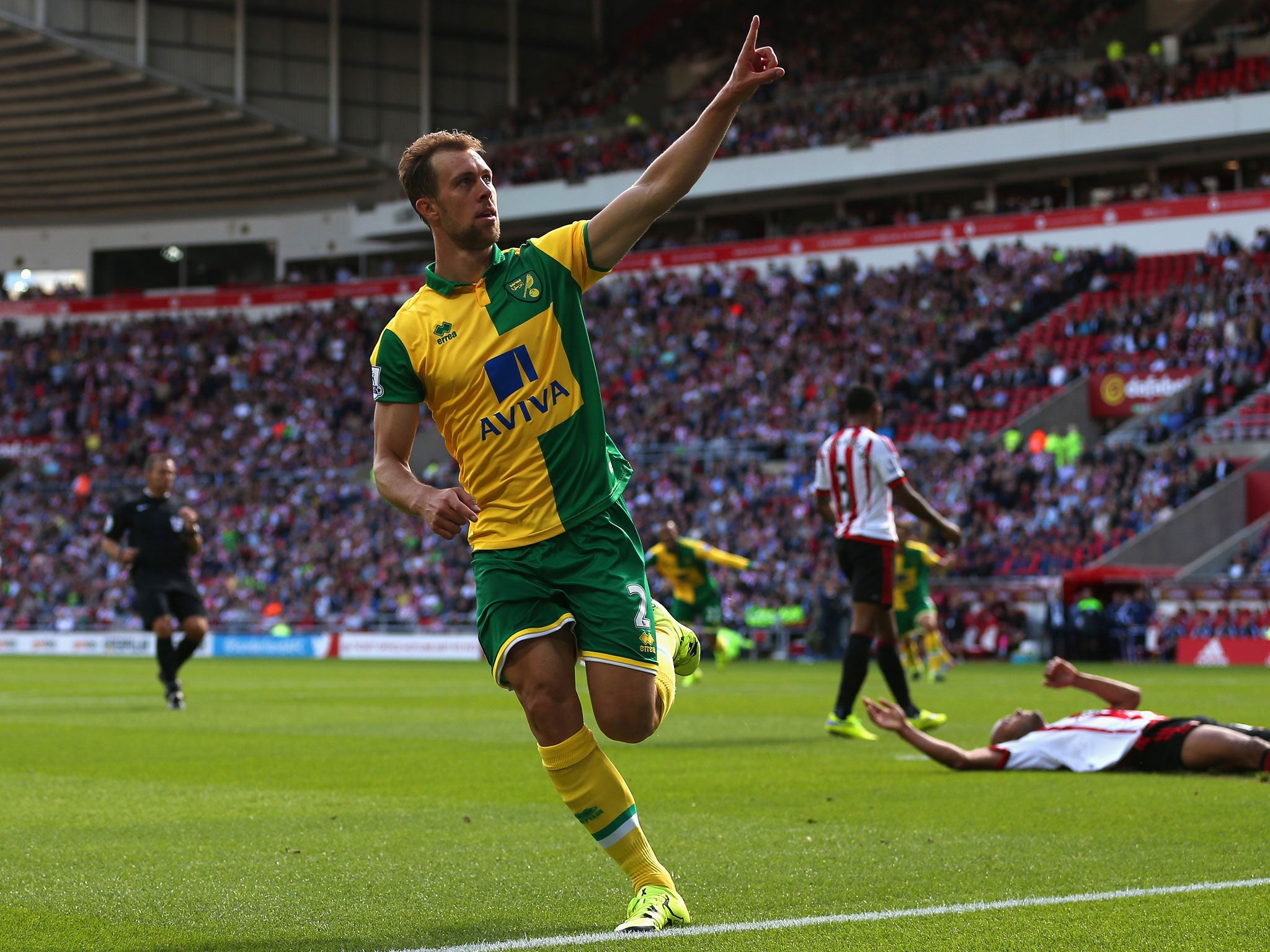 Steven Whittaker celebrates doubling Norwich's advantage