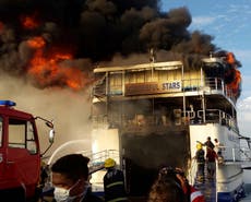 Terrified passengers forced to jump from burning ferry in the Philippines
