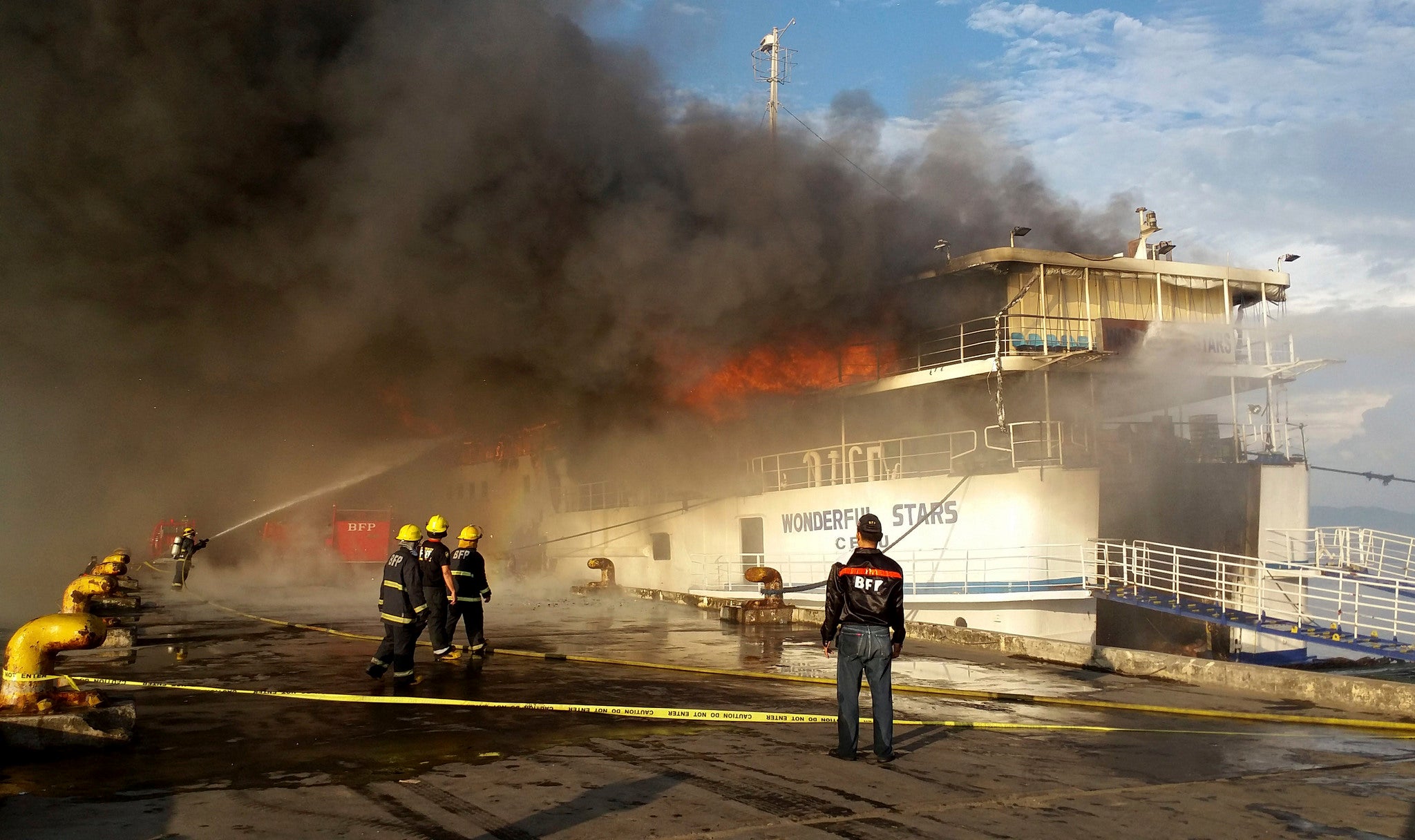 Firefighters were seen rushing to tackle the blaze on Saturday