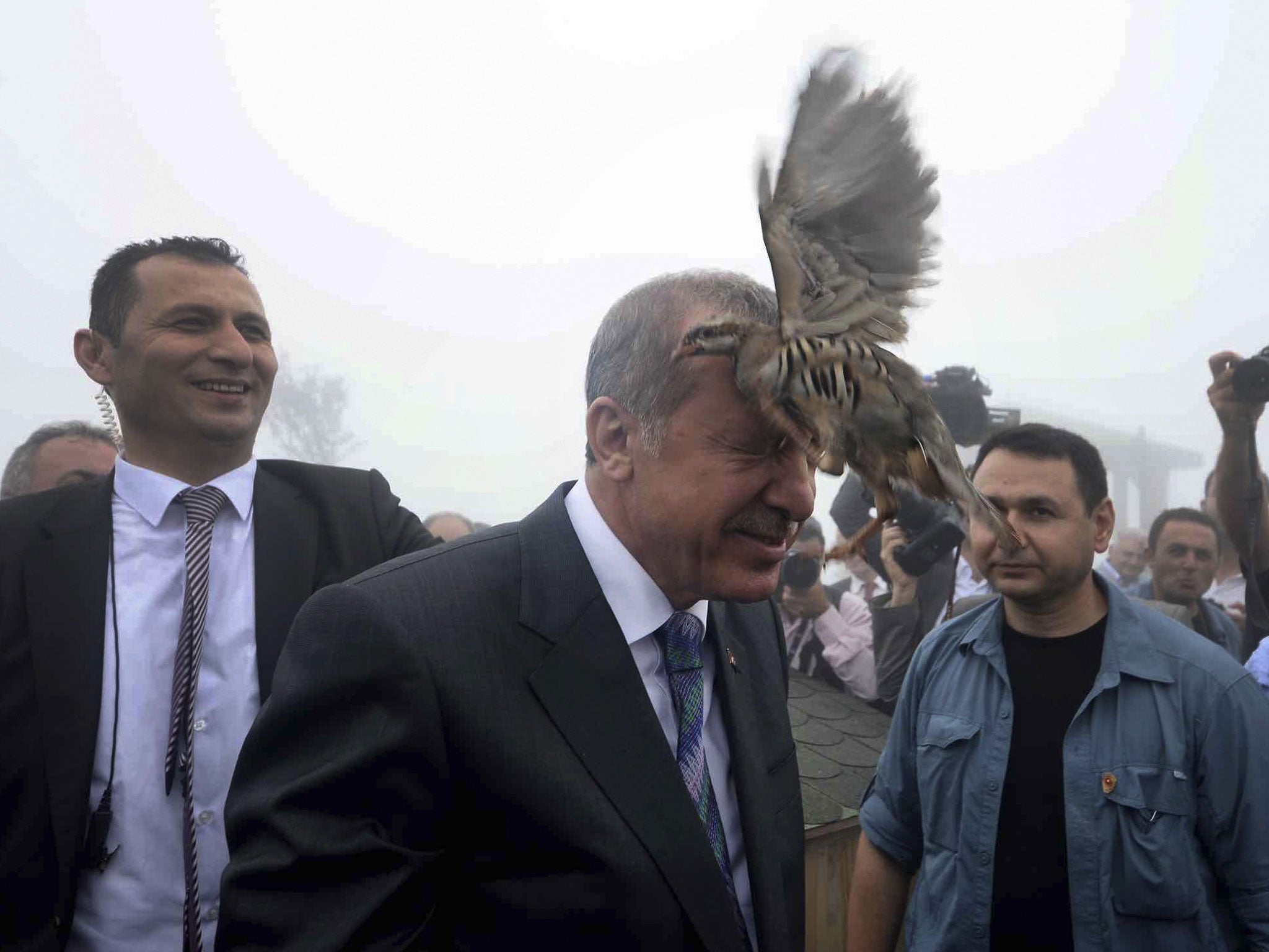 President Erdogan had a close encounter with a bird on Friday