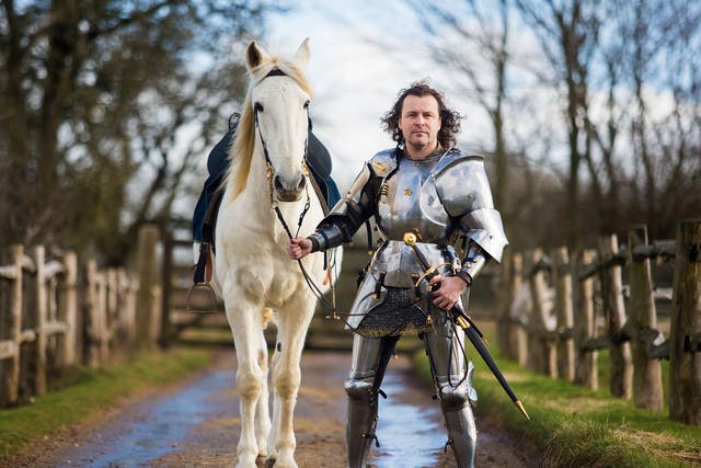 Jason Kingsley, the co-founder of Rebellion computer games, is a battle re-enactor. He is pictured here with his horse Warlord