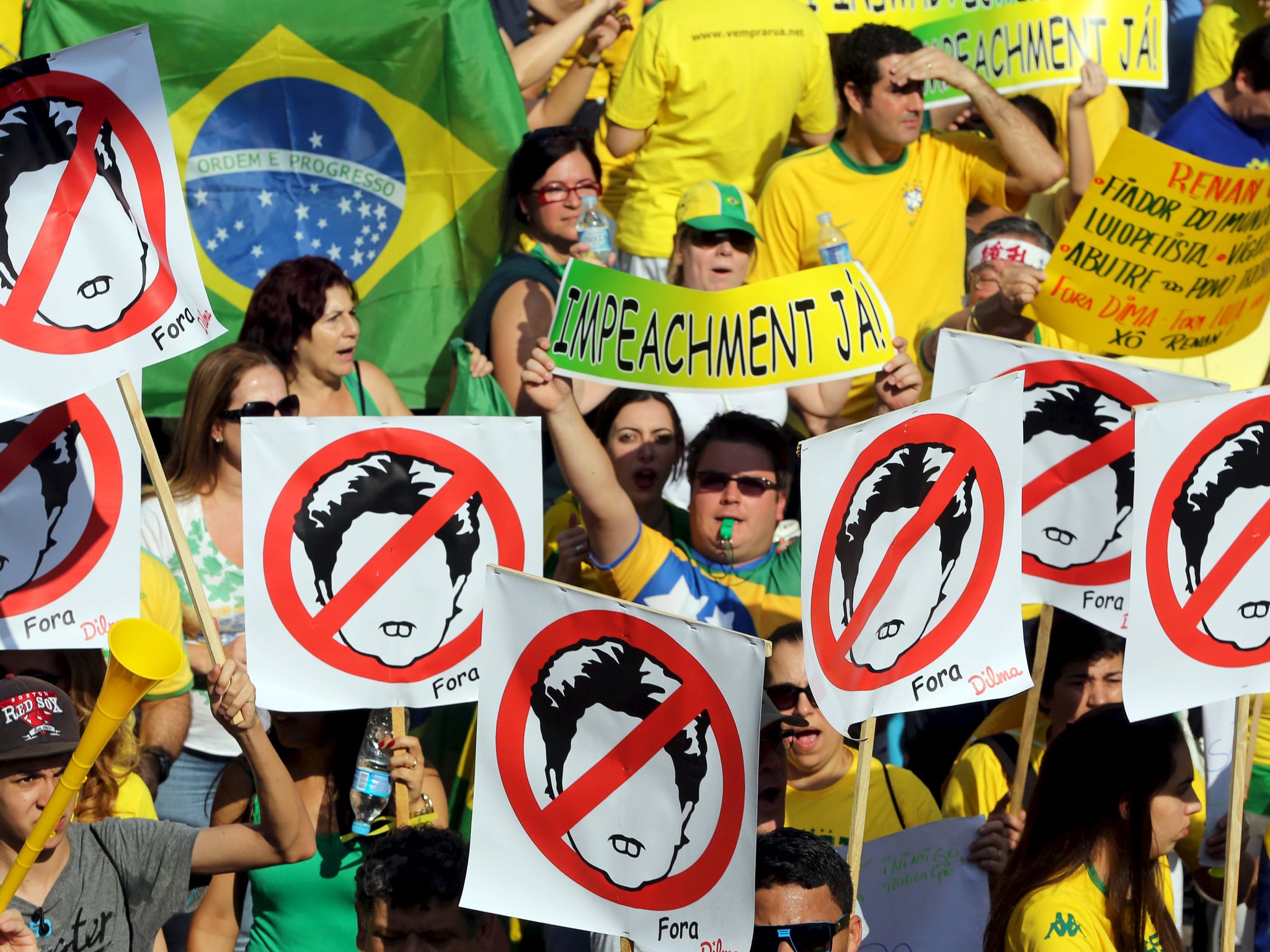 Demonstrators in Sao Paulo attend a protest against Brazil's President Dilma Rousseff, part of nationwide protests calling for her impeachment