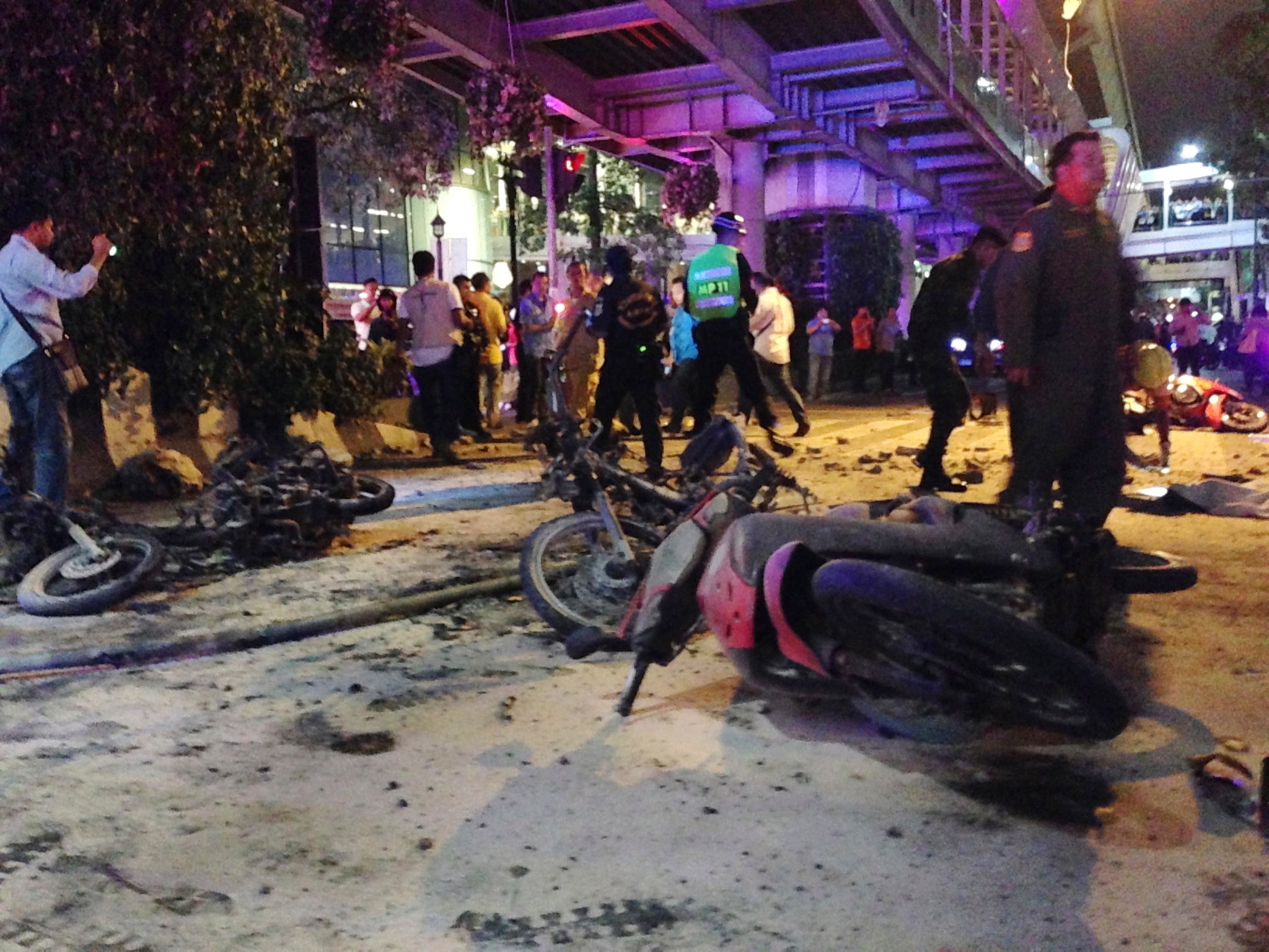 Motorcycles are strewn about after the explosion -