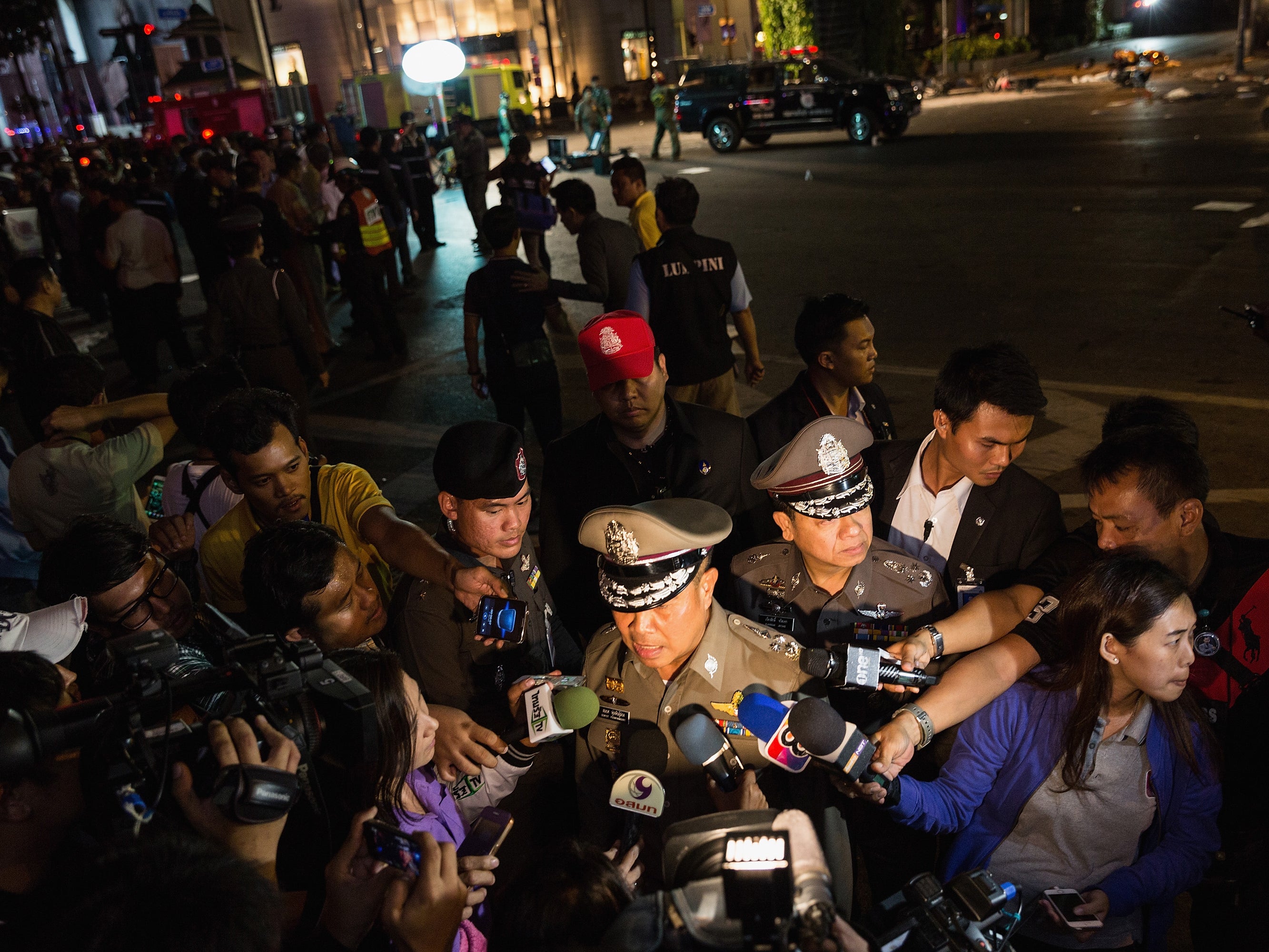 Police chief Somyot Poompanmoung is interviewed by the press (Getty)