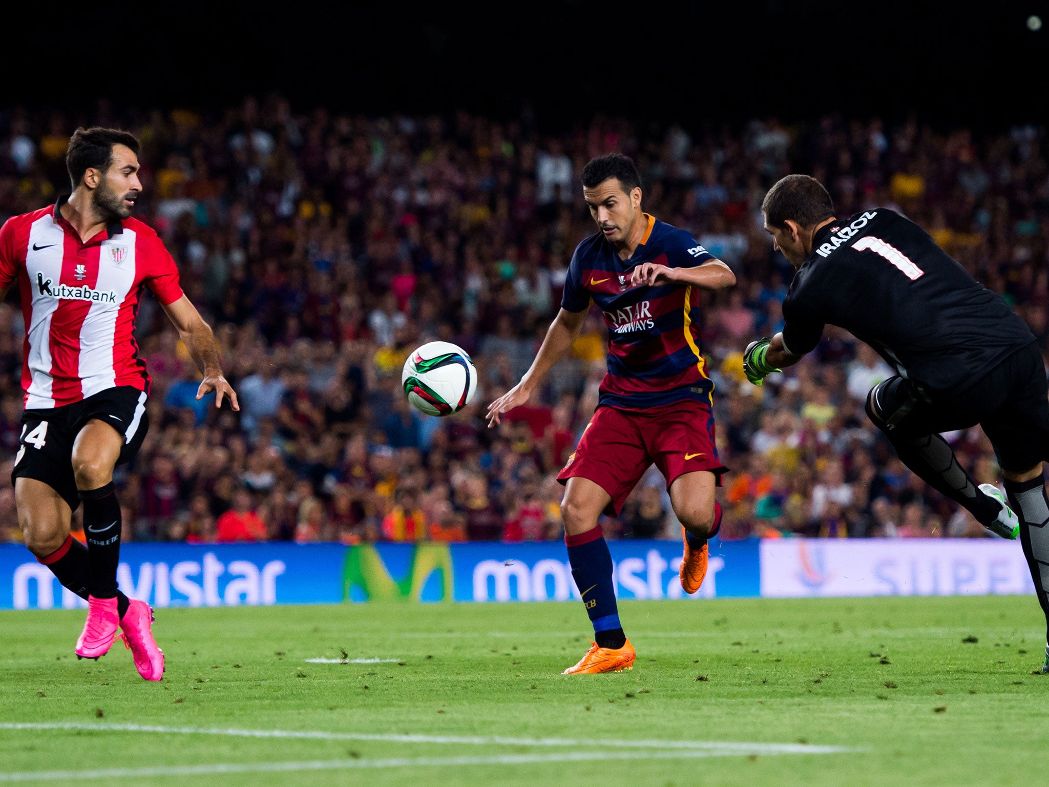 Pedro attempts a shot during Barcelona's draw with Athletic Bilbao last night
