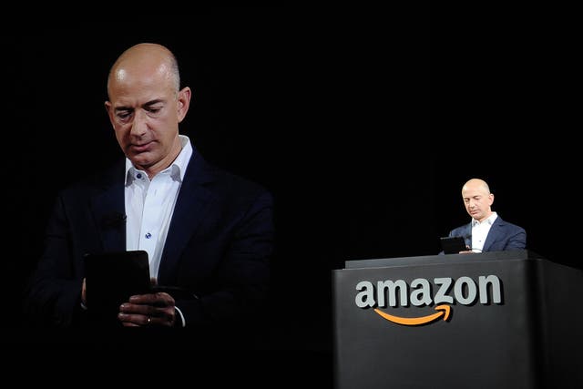 Jeff Bezos, CEO of Amazon, speaks at a press conference in 2012