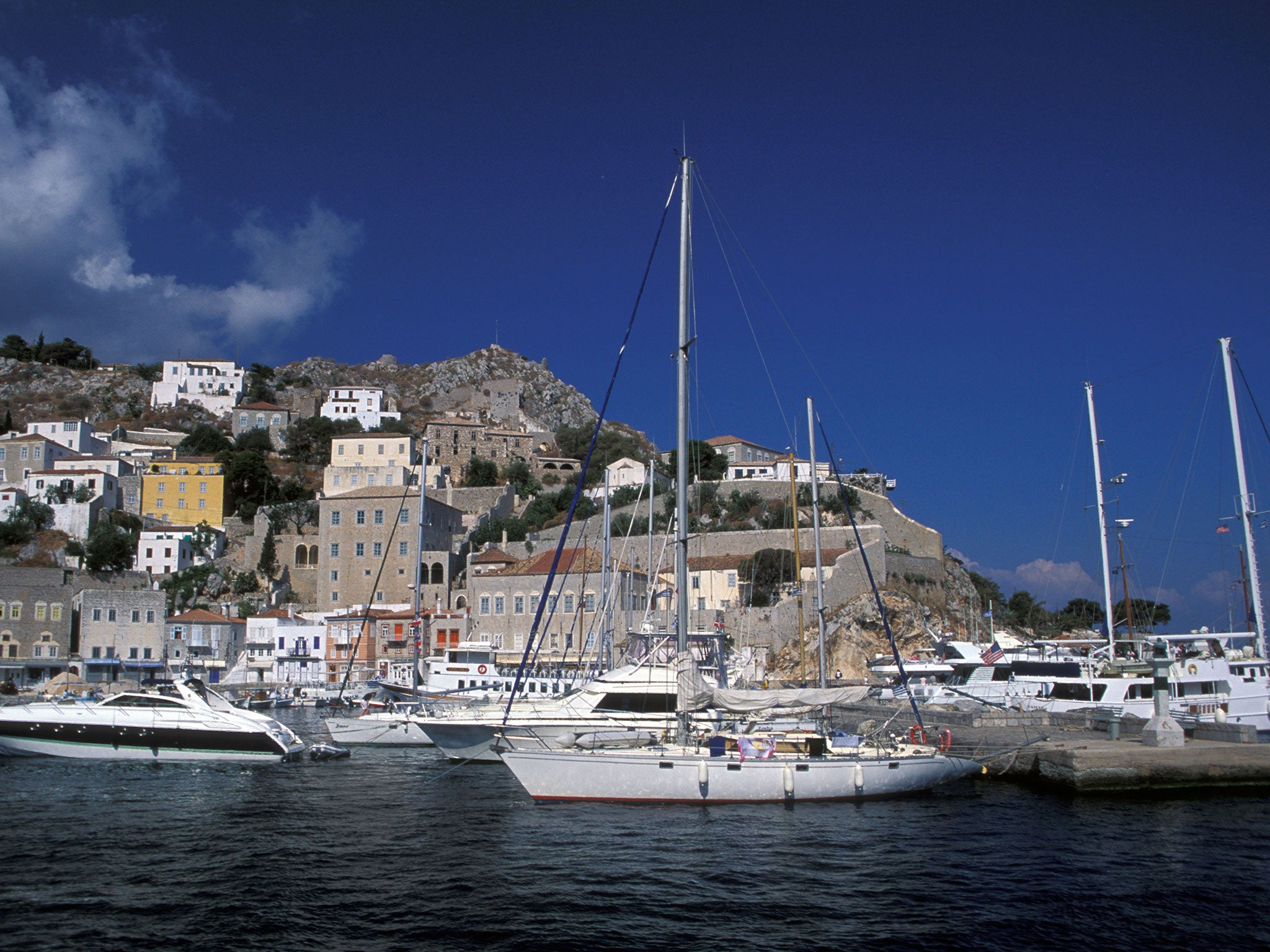 Luxury yachts moored of Hydra