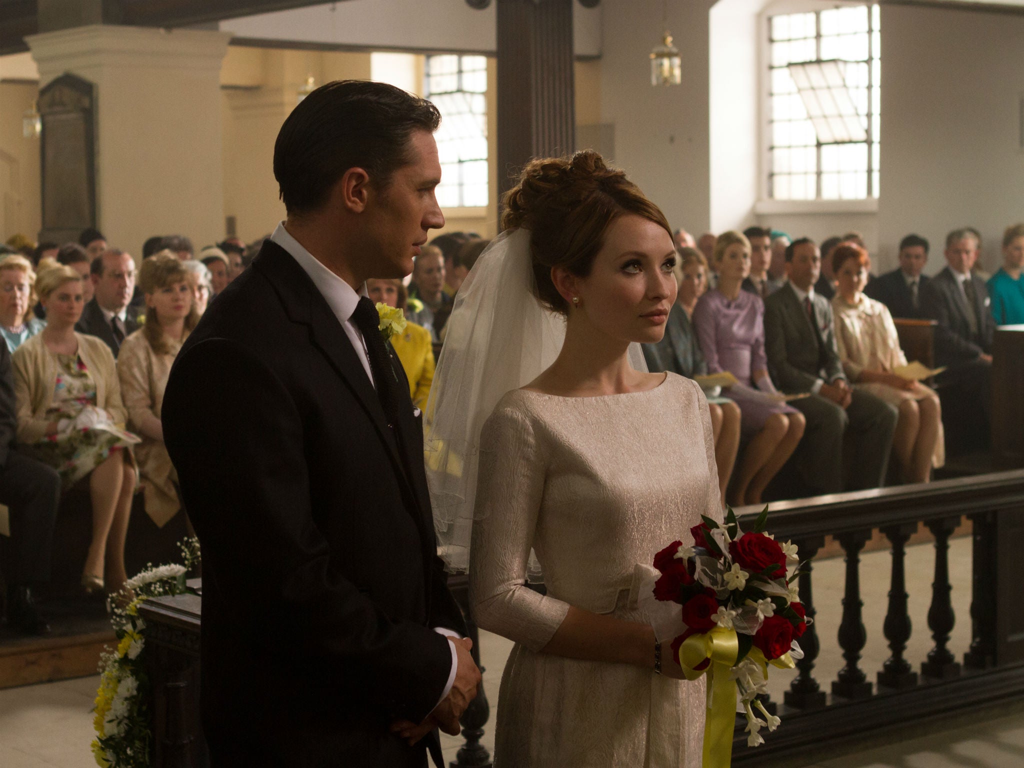 Tom Hardy and Emily Browning as Reggie Kray and Franie Shea in Legend