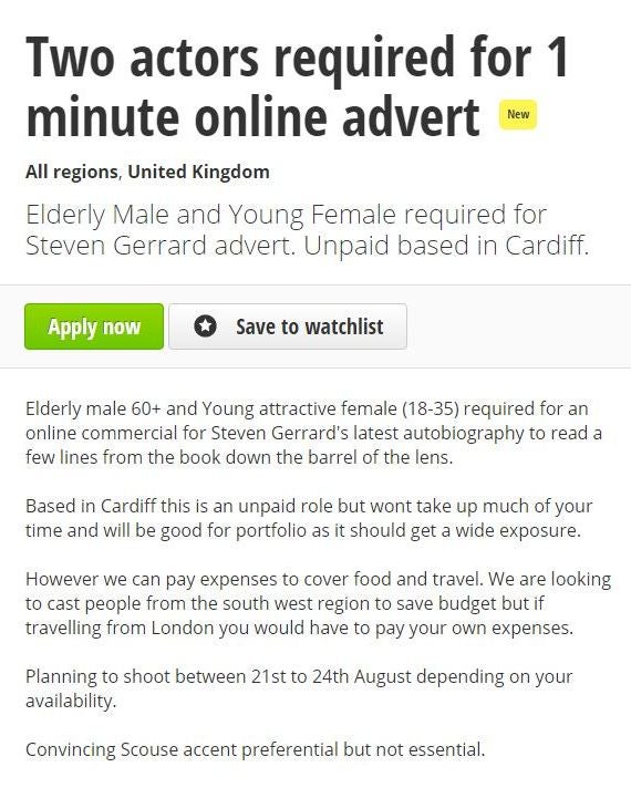 The advert posted on StarNow