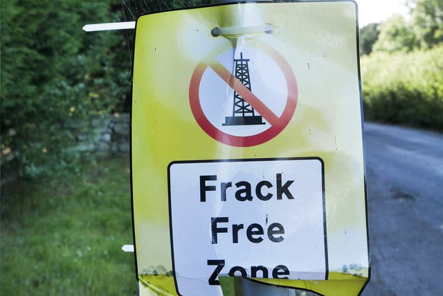 A protest poster at a proposed fracking site at Kirby Misperton, Ryedale, North Yorkshire