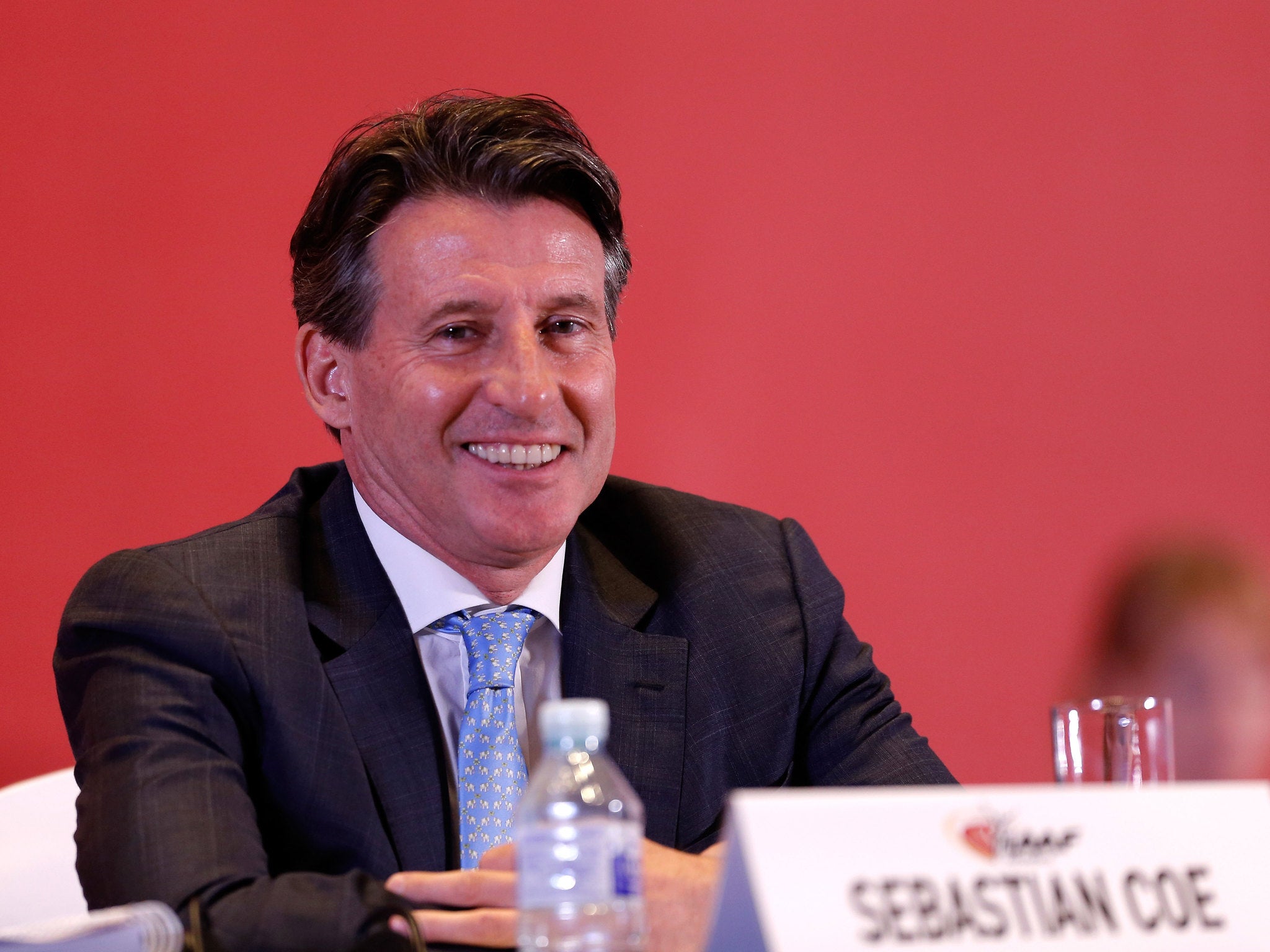 The UK's Lord Coe reacts to being named IAAF president in Beijing