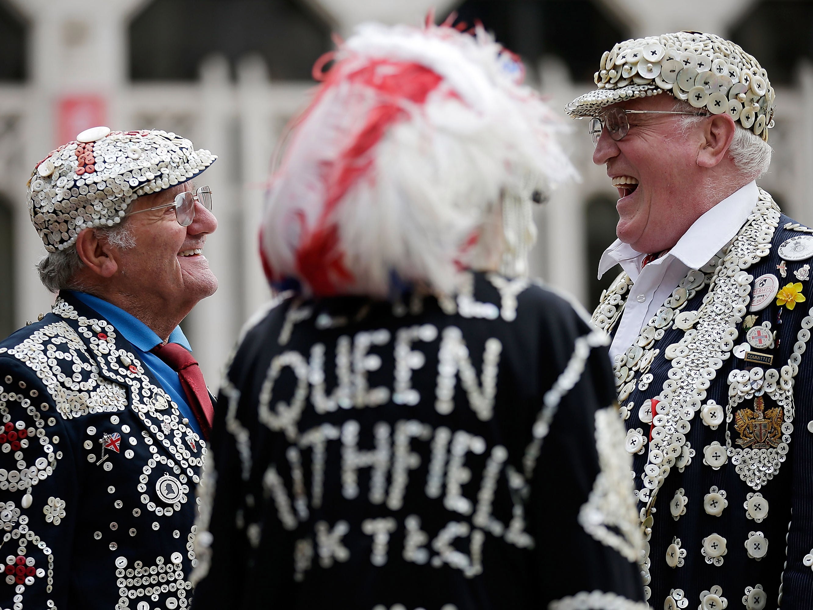 Pearly Kings and Queens gather in the Guildhall Yard in London