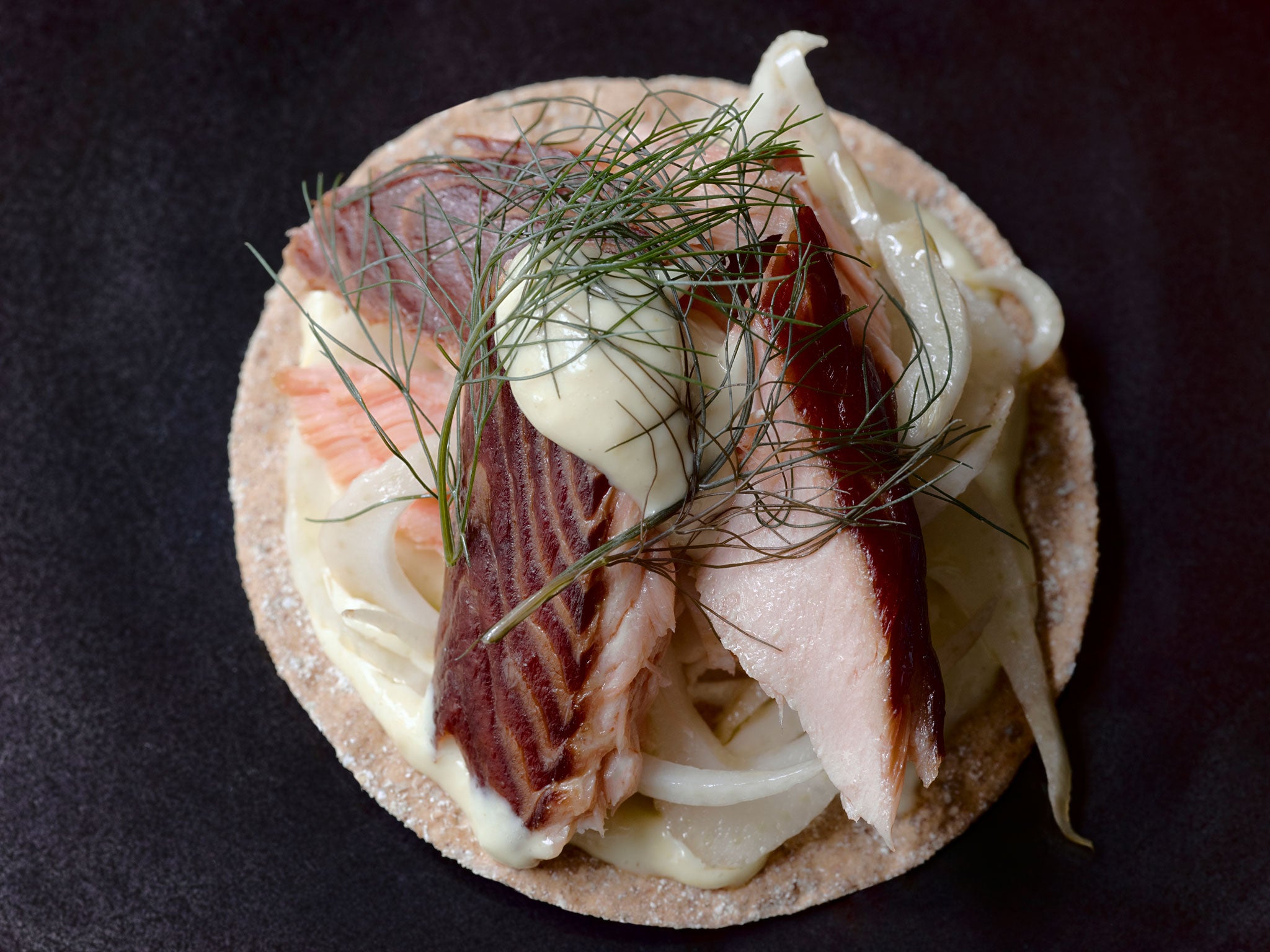 Hot-smoked salmon with pickled fennel and horseradish