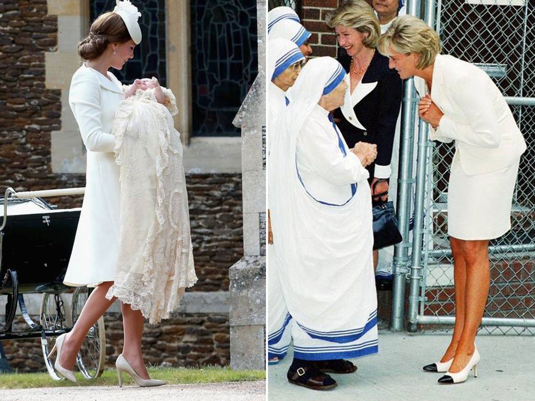 The two original images. The Duchess with Charlotte at her christening, and Diana meeting Mother Teresa in 1997