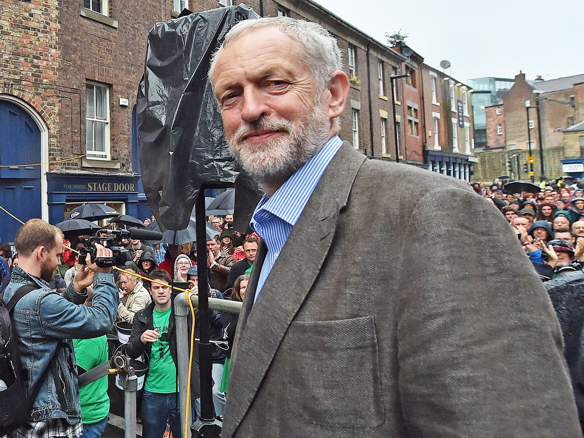 Jeremy Corbyn speaking outside the Tyne Theatre in Newcastle on Wednesday