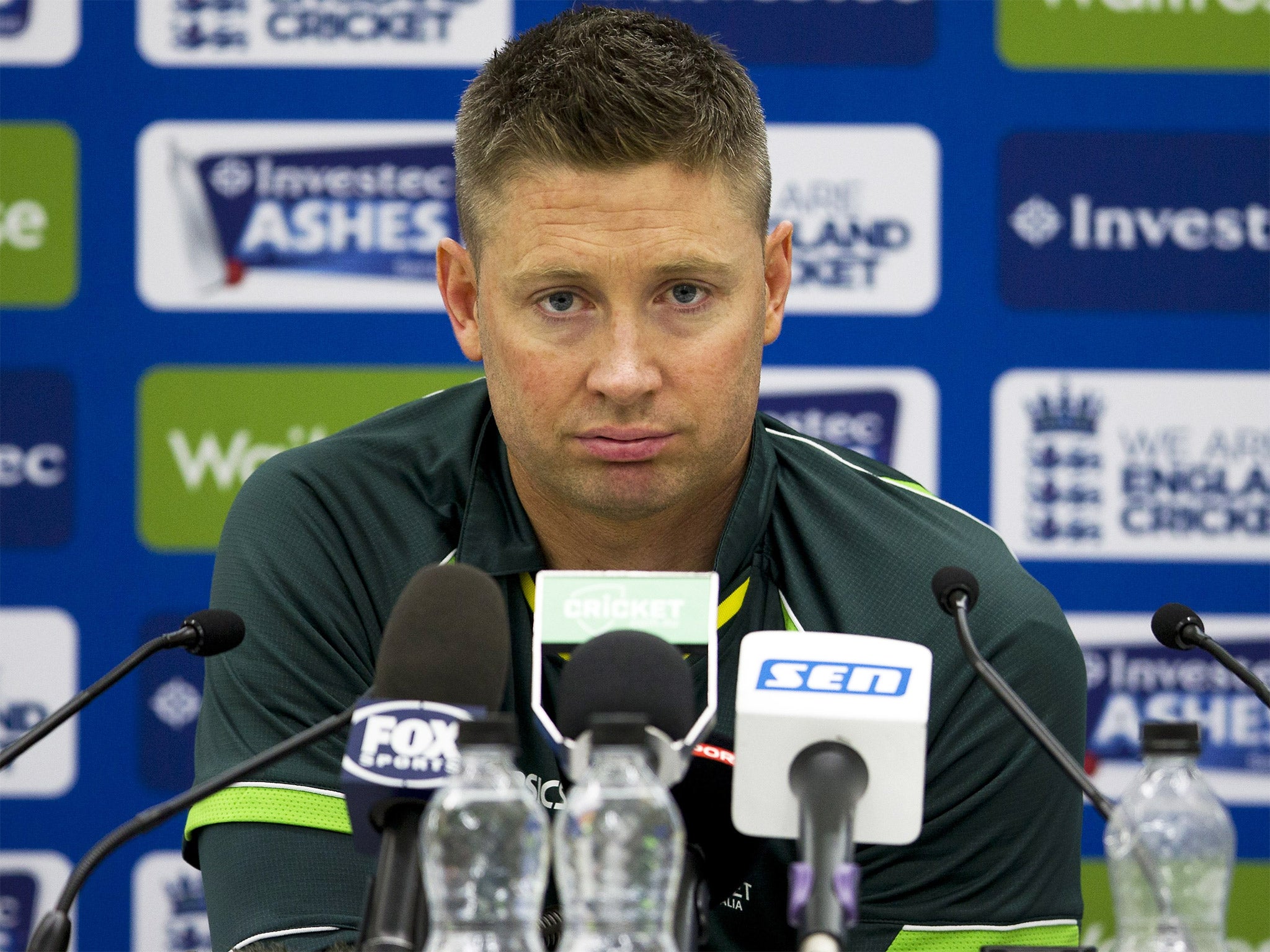 Australia captain Michael Clarke talking to the media at the Oval on Wednesday
