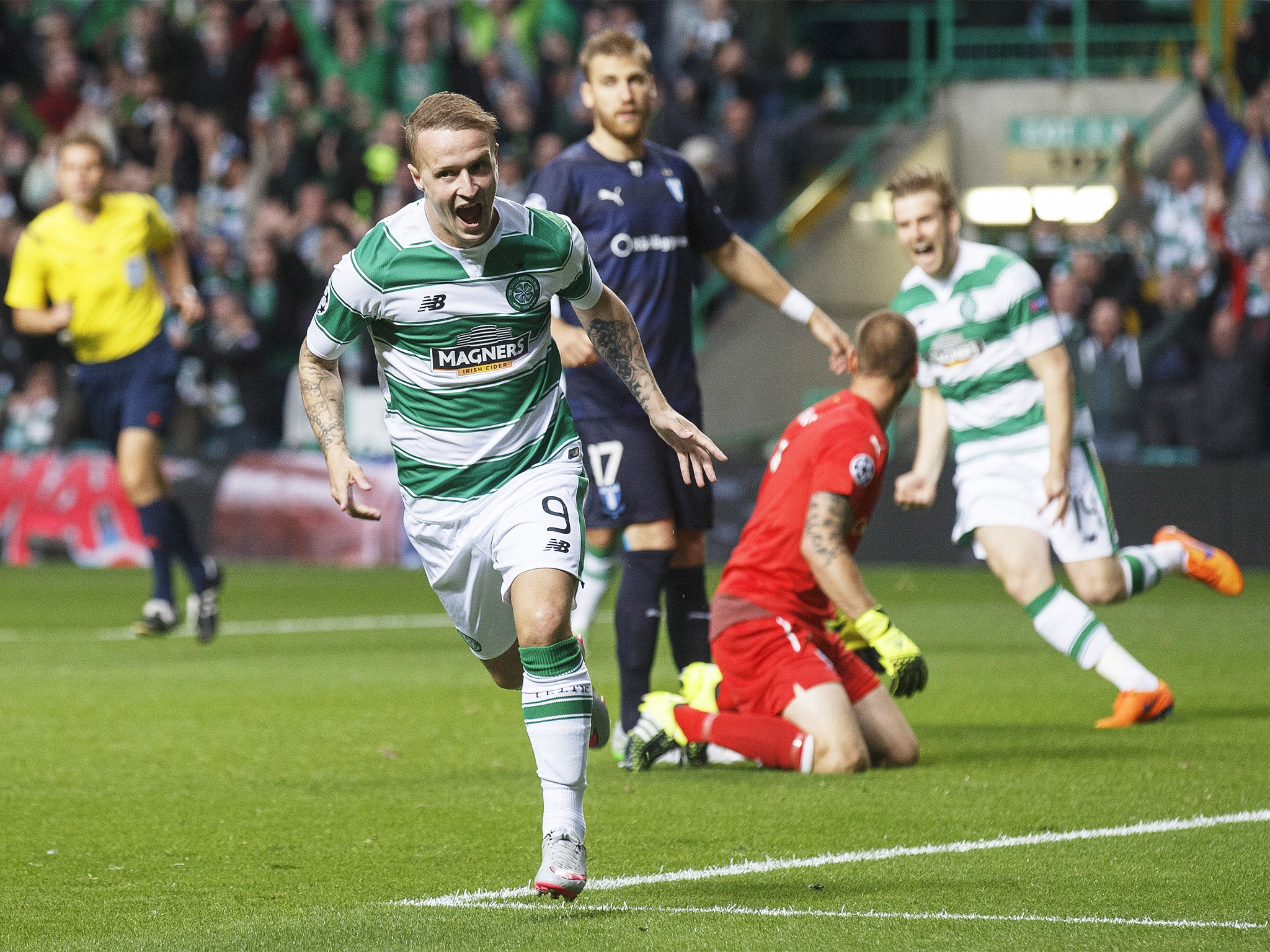 Leigh Griffiths celebrates giving Celtic an early lead as the home side went 2-0 up in 10 minutes