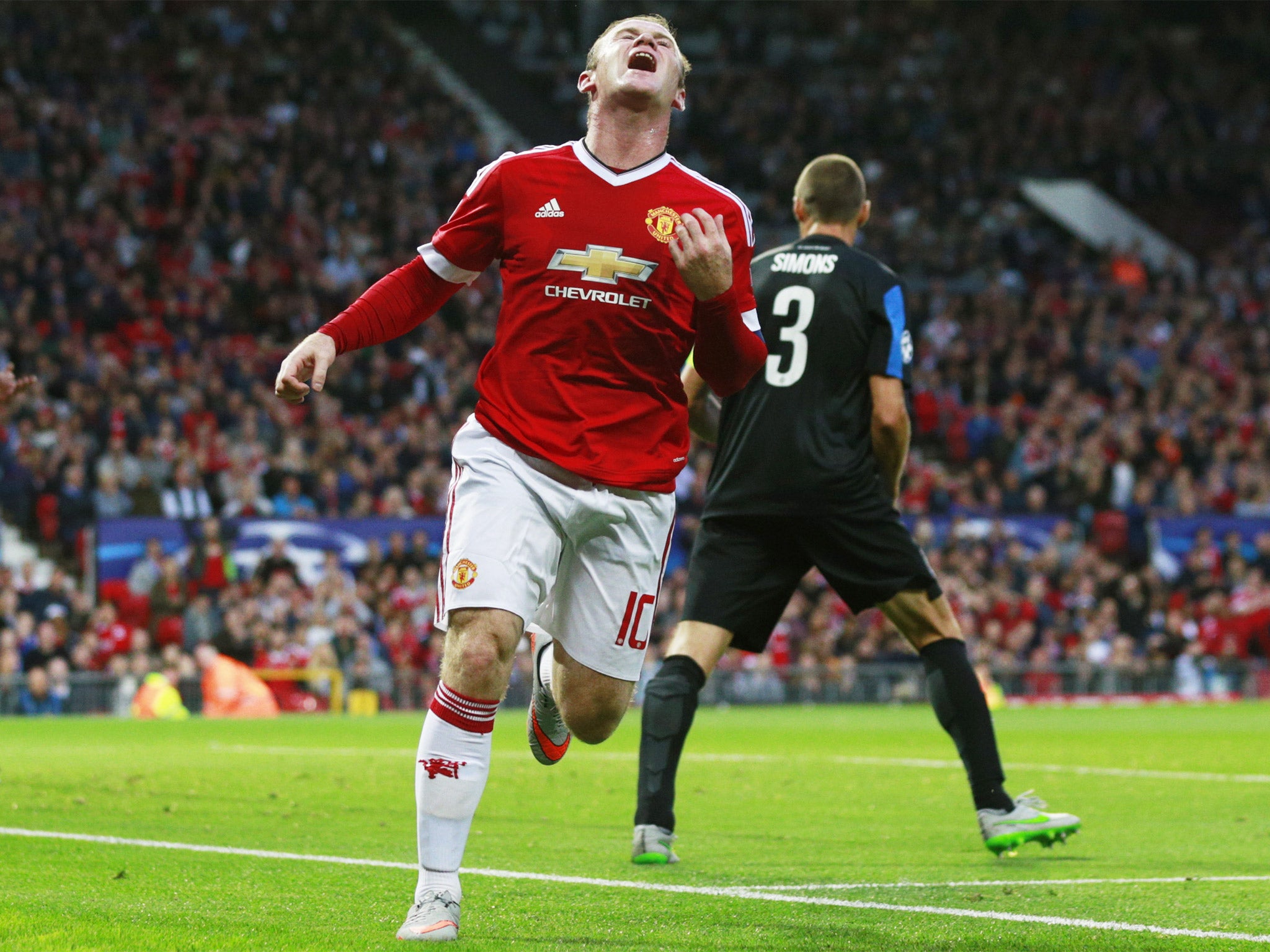 Wayne Rooney rues another missed chance against Bruges on Tuesday night
