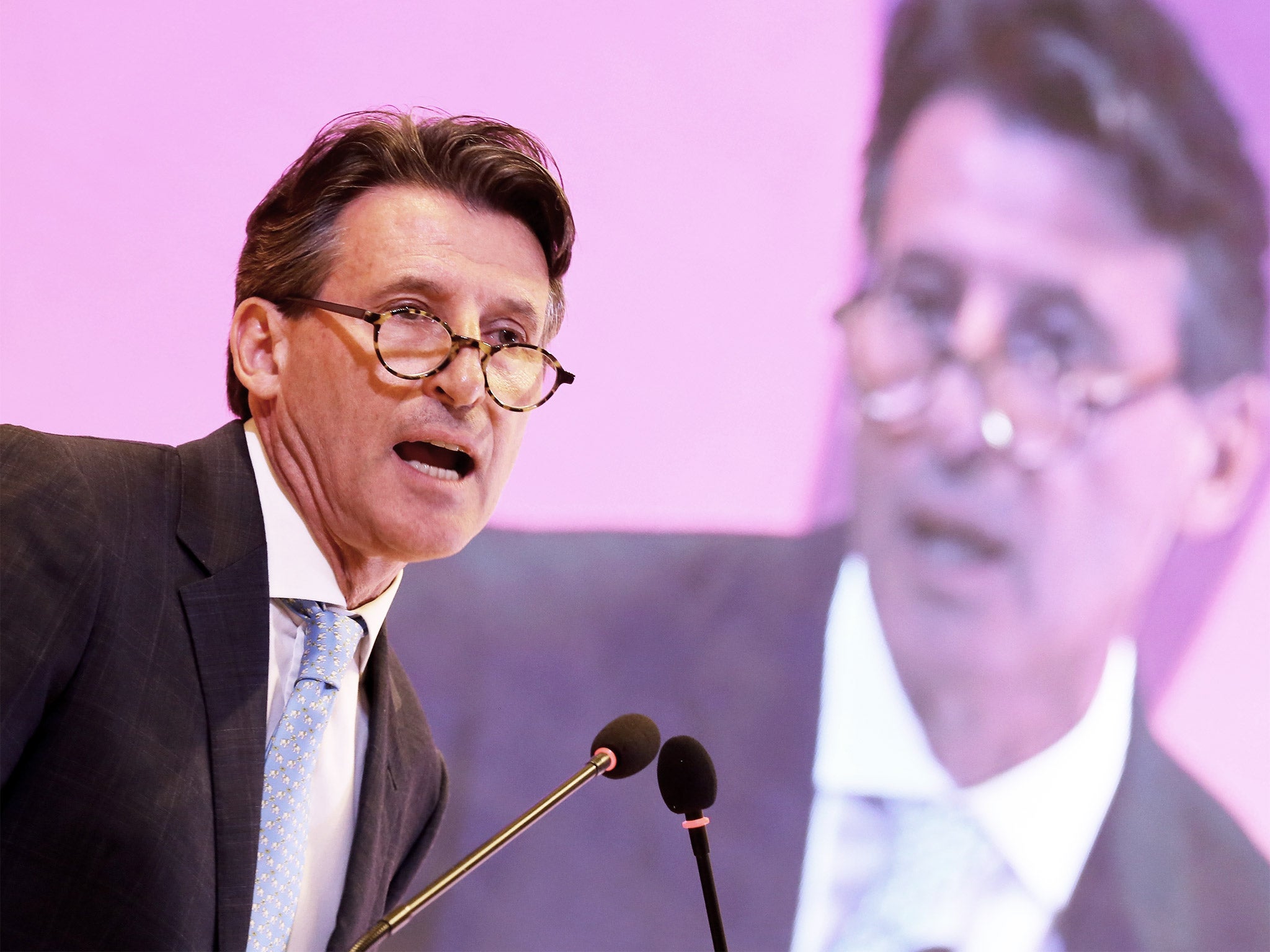 Lord Coe addresses the delegates after being elected the new president of the IAAF in Beijing