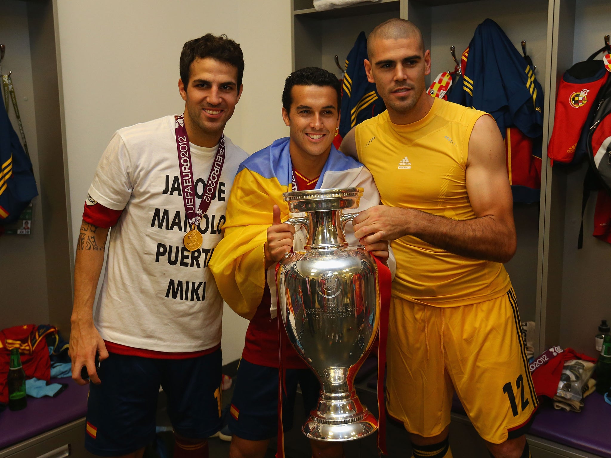 Cesc Fabregas (left) and Victor Valdes (right) are both said to have turned Pedro off of a move to Manchester United