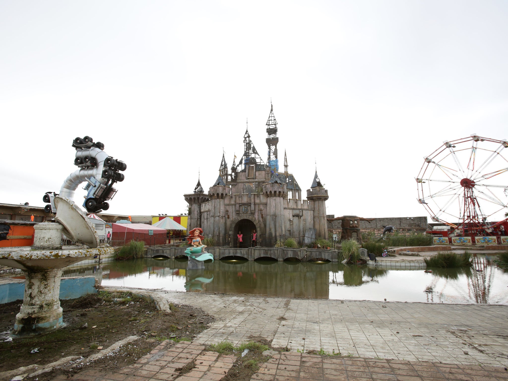 A fairytale castle which forms part of Dismaland - Bemusement Park, Banksy's biggest show to date, in Western-super-Mare, Somerset.