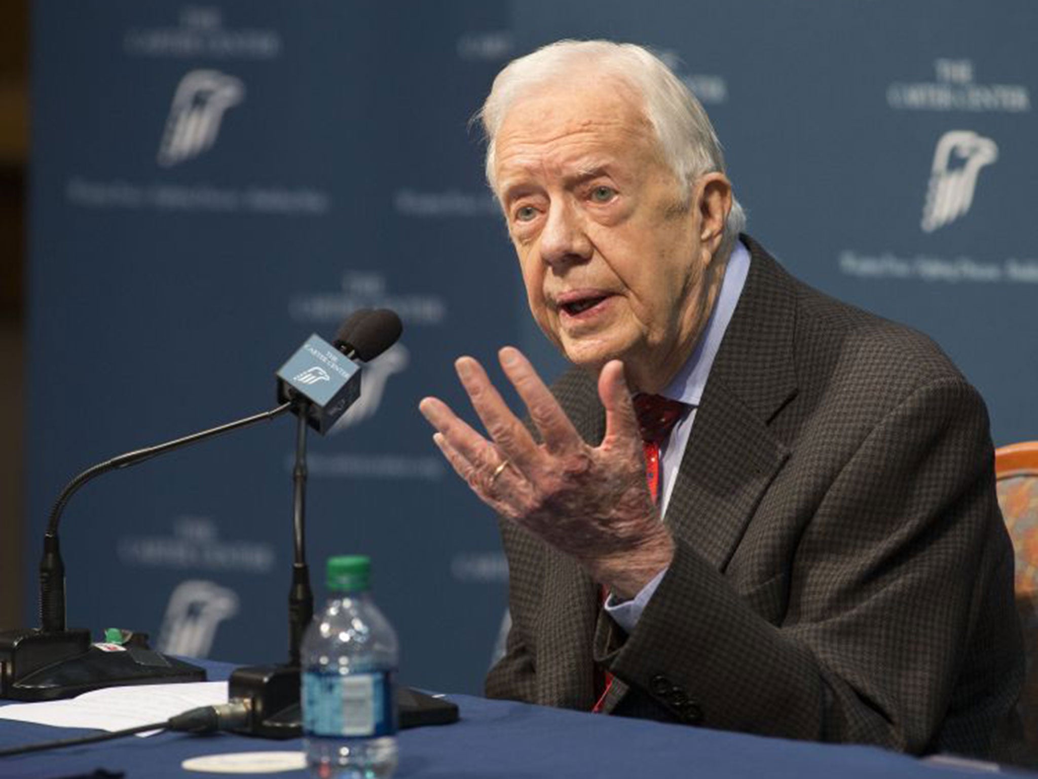 Former President Jimmy Carter talks about his cancer diagnosis during a news conference at The Carter Center in Atlanta