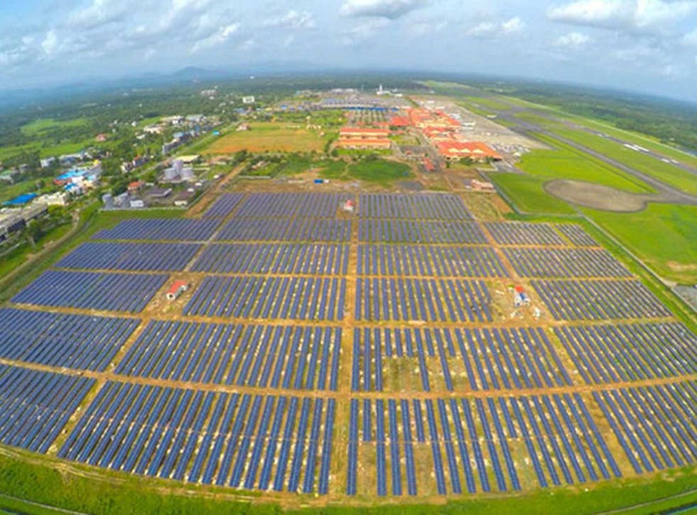 A field of solar panels at Cochin International Airport in southern India