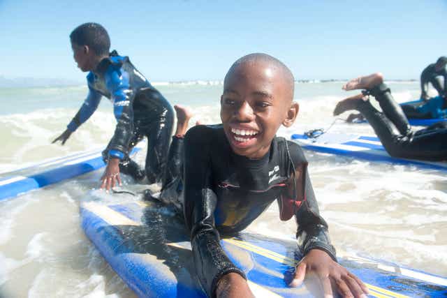 Lukhanyo Mjila at Monwabisi beach in Khayelitsha township, Western Cape
