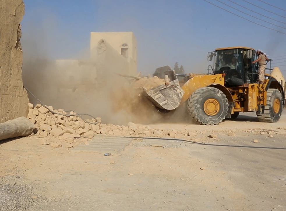 The extremist group posted photos on social media Friday showing bulldozers destroying the Saint Elian Monastery