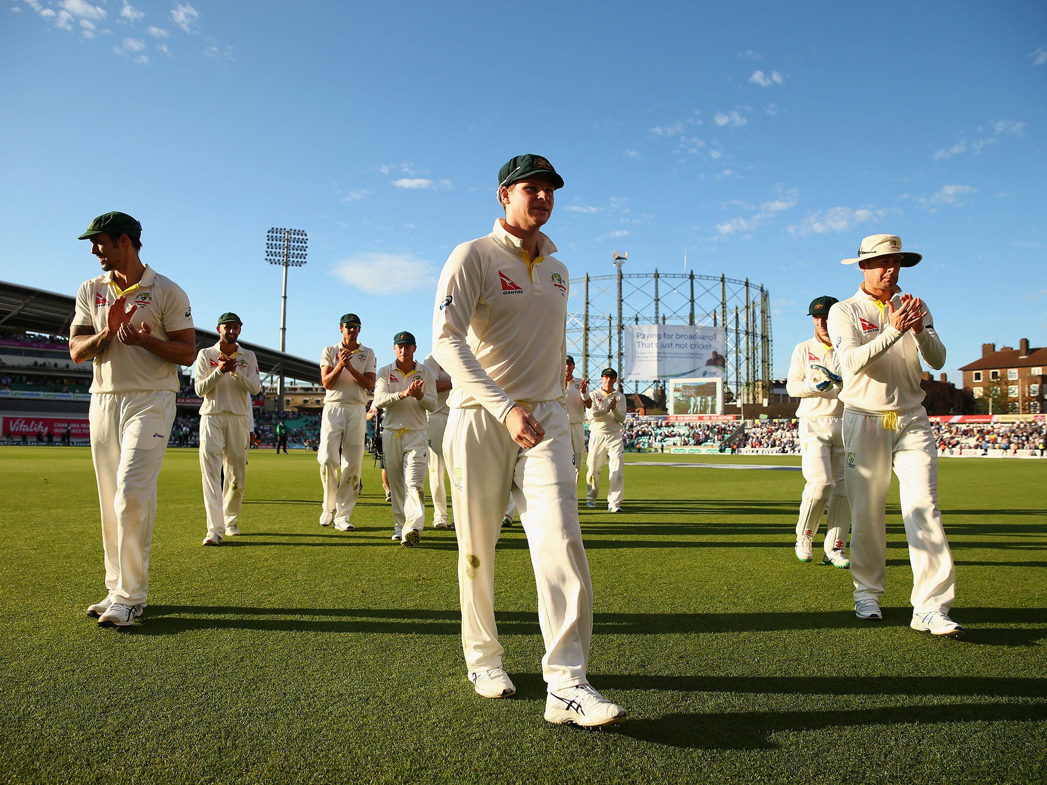 Steve Smith of Australia walks from the ground at stumps during day two