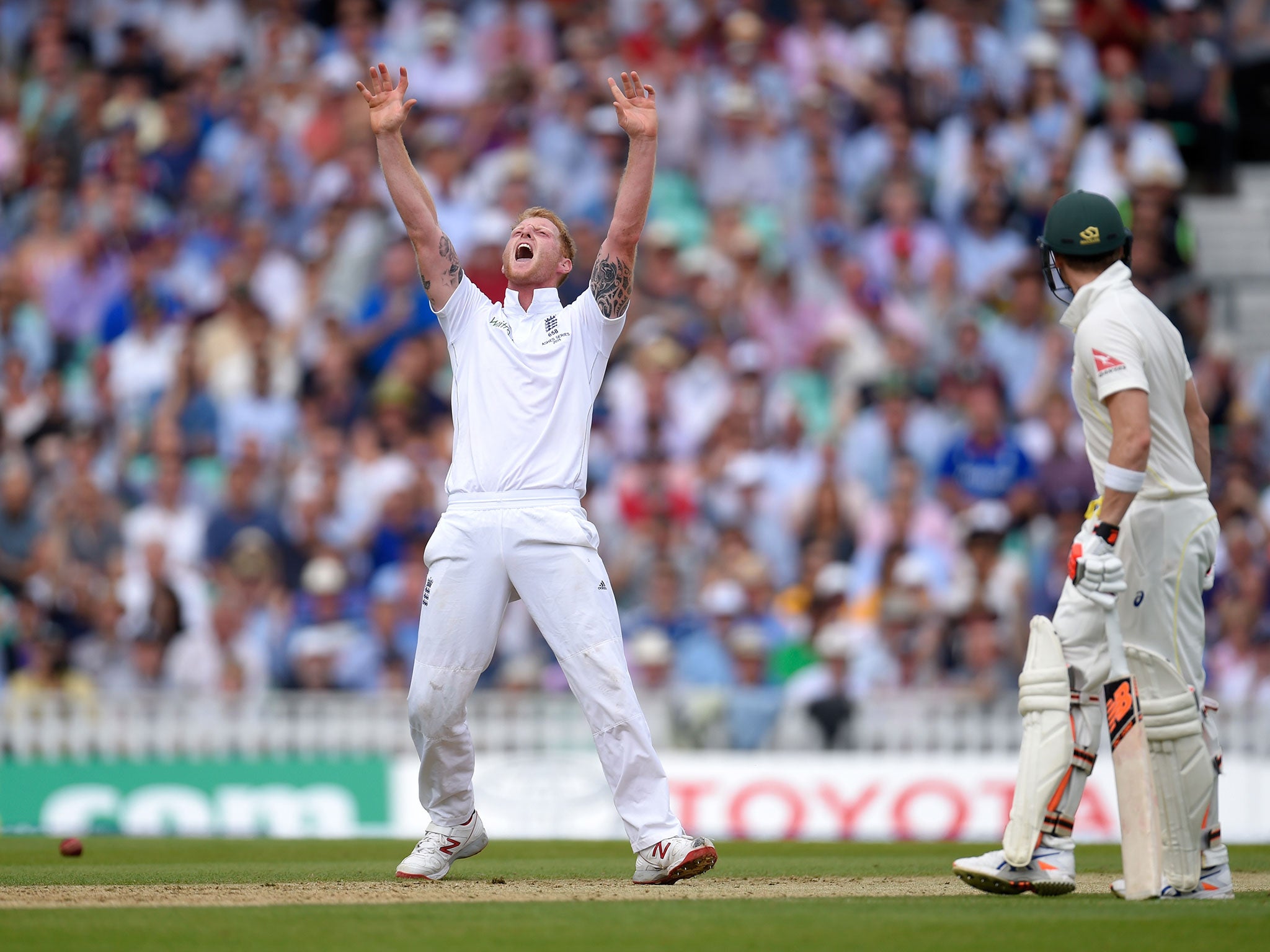 Ben Stokes celebrates trapping Adam Voges lbw