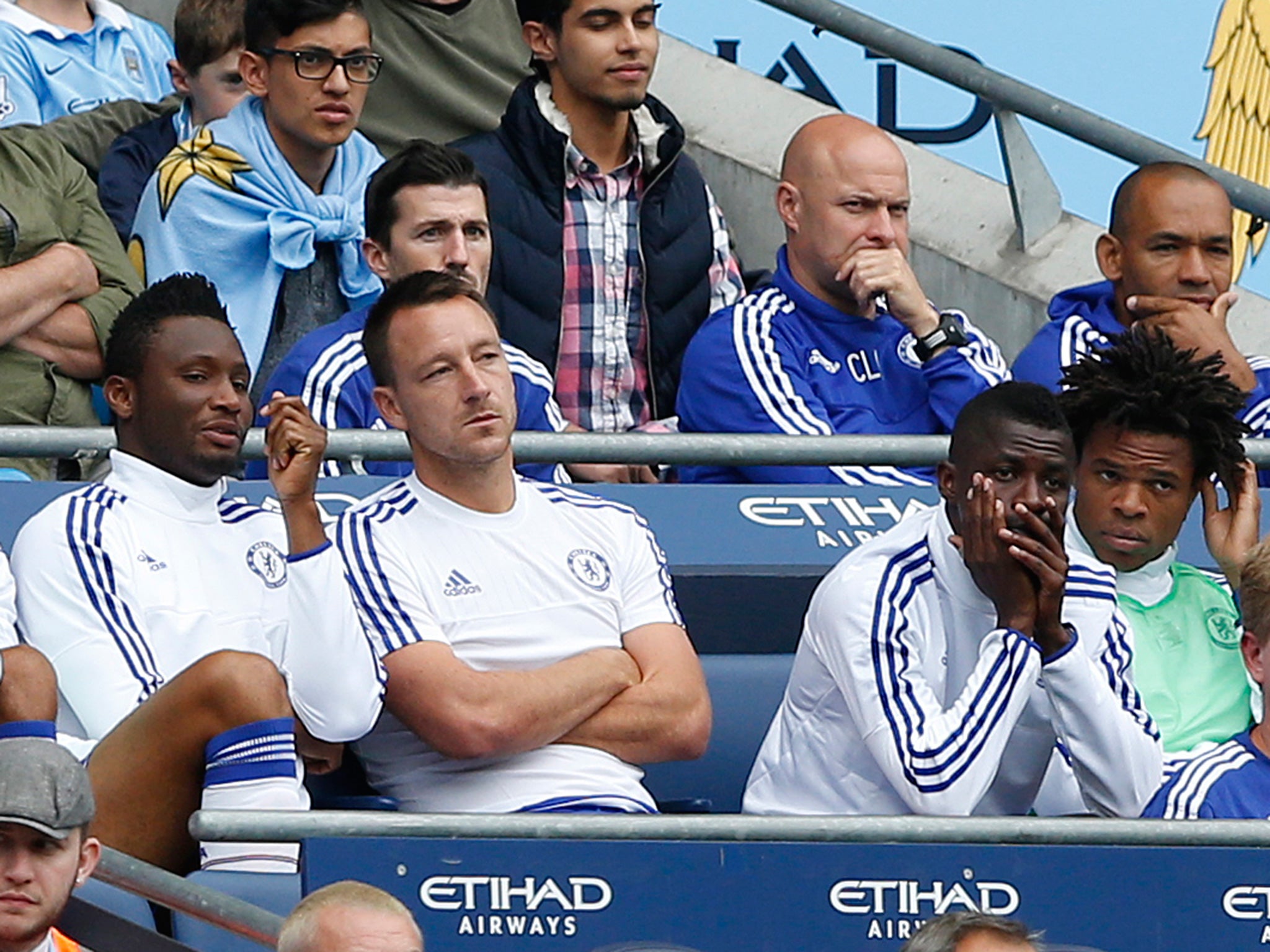 John Terry on the bench after being substituted against Manchester City last weekend