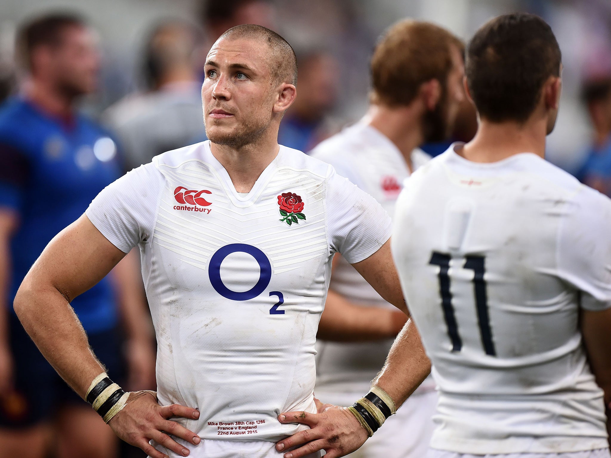 Mike Brown stands dejected after the World Cup Warm Up match at the Stade-de-France