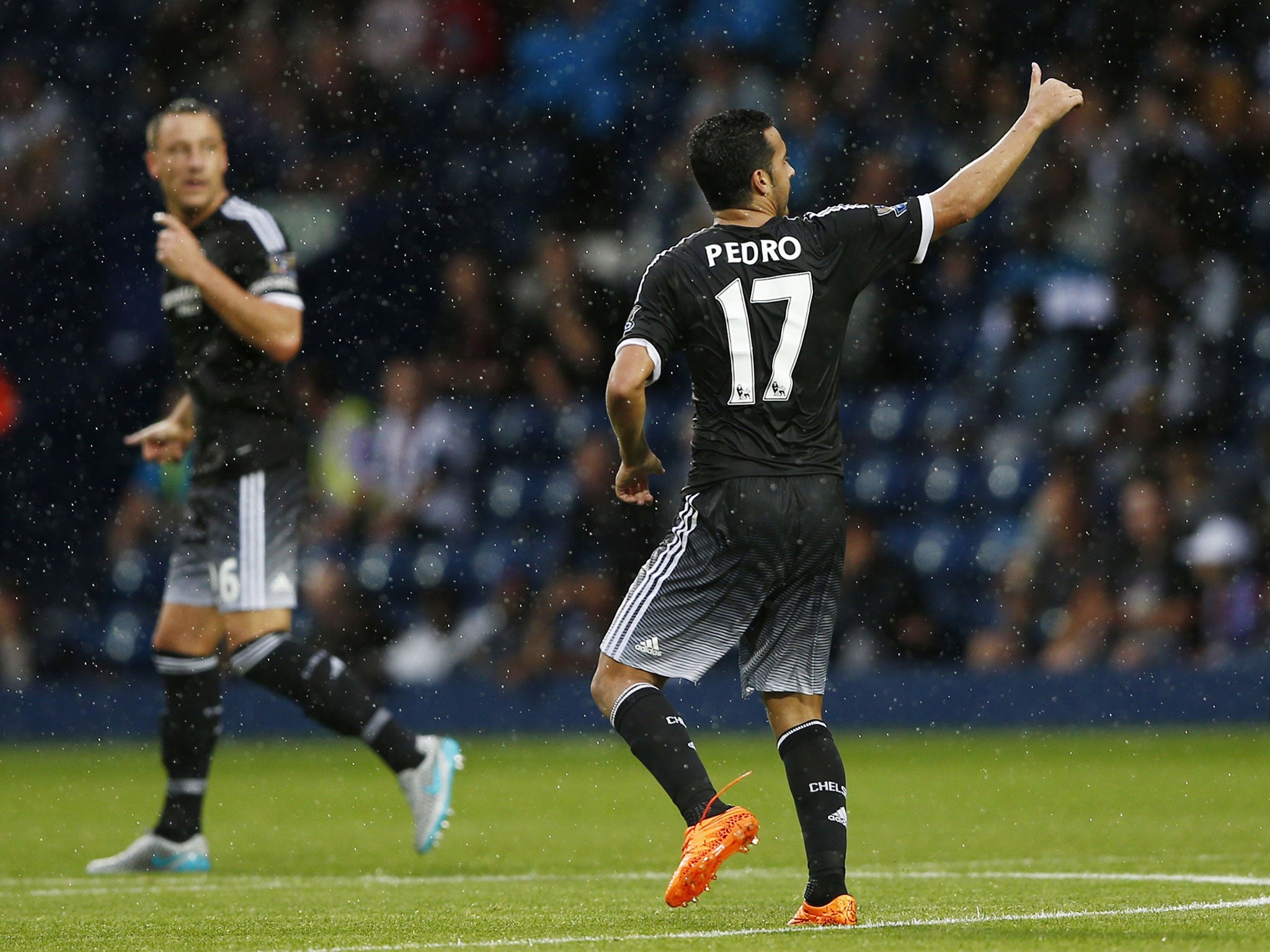 Pedro celebrates his goal for Chelsea
