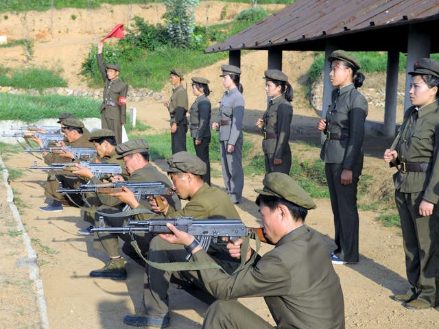 North Koreans who signed up to join the army train in the midst of political tension with South Korea