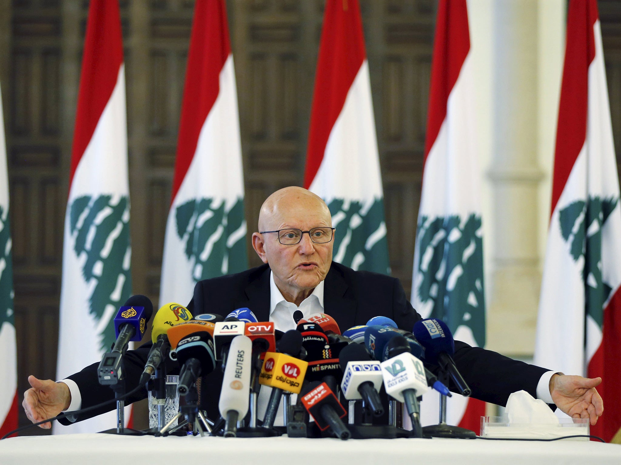 Lebanon's Prime Minister Tammam Salam speaks during a news conference at the government palace in Beirut, Lebanon, August 23, 2015