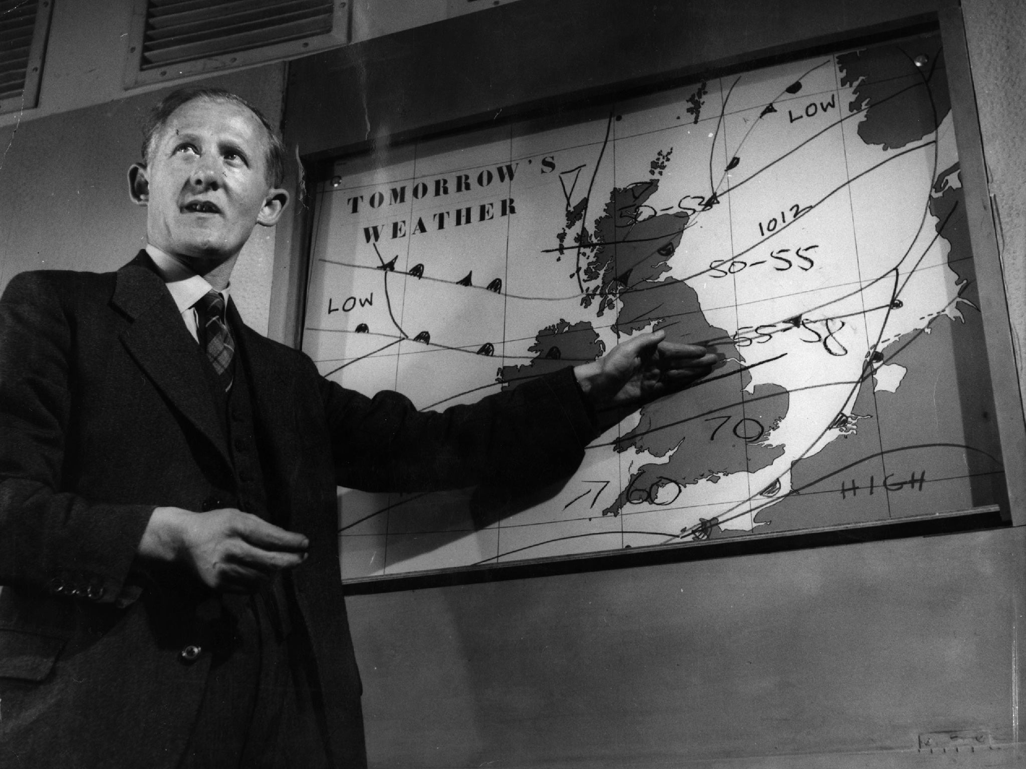3rd July 1954: A weather forecast transmission from the BBC television studios at Lime Grove, London