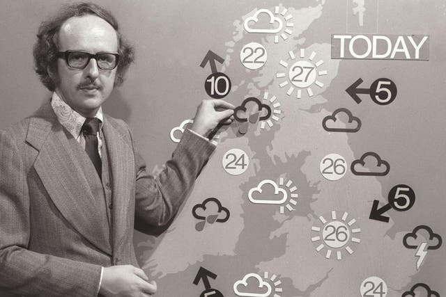 Darkening skies: Britain’s longest-serving TV weatherman Michael Fish, broadcasting in 1975
