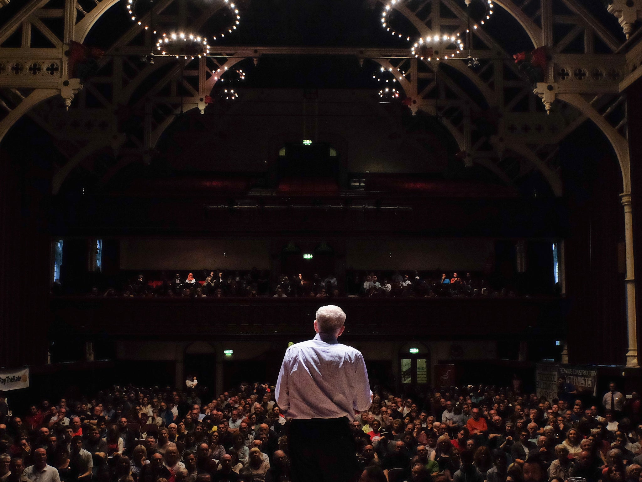 Jeremy Corbyn addresses over a thousand supporters at Middlesbrough Town Hall on August 18, 2015