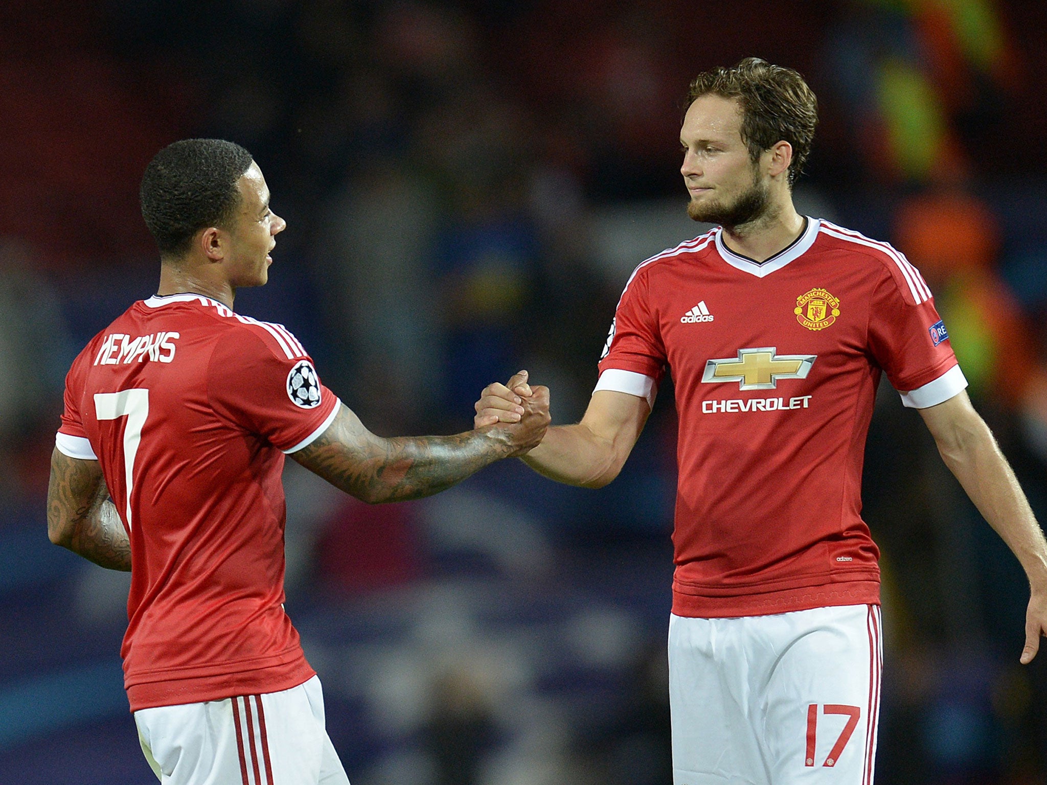 Memphis Depay with Manchester United team-mate Daley Blind