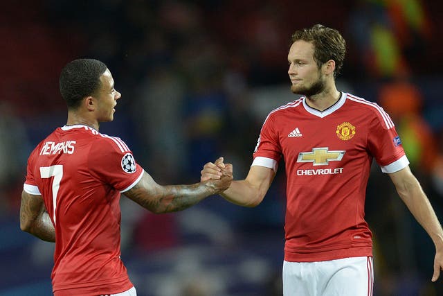 Memphis Depay with Manchester United team-mate Daley Blind