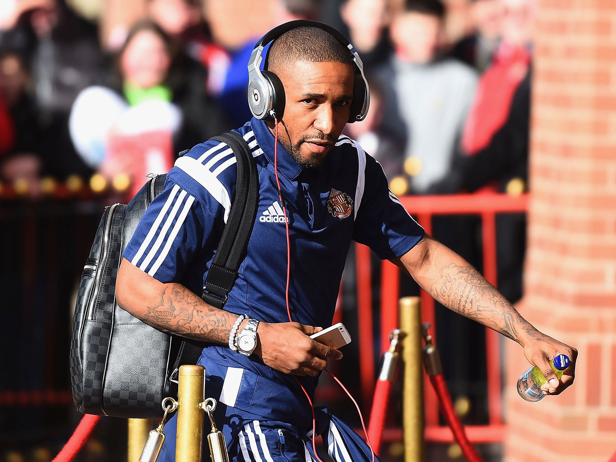 Jermain Defoe arrives for Sunderland's 1-1 draw with Swansea on Saturday - in which he went on to score in