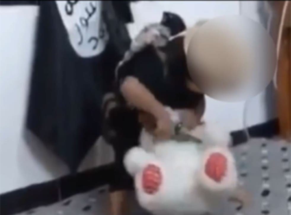Isis followers shared a video showing a toddler beheading a teddy bear