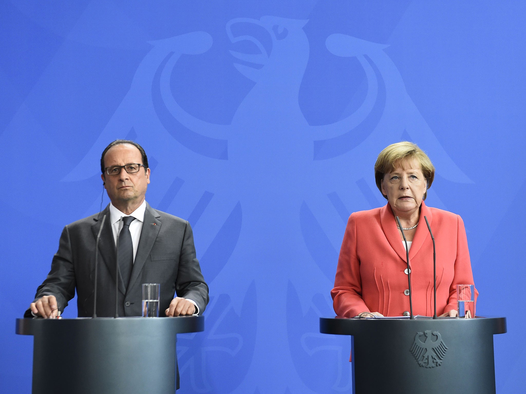 German Chancellor Angela Merkel and French President François Hollande after their talks in Berlin