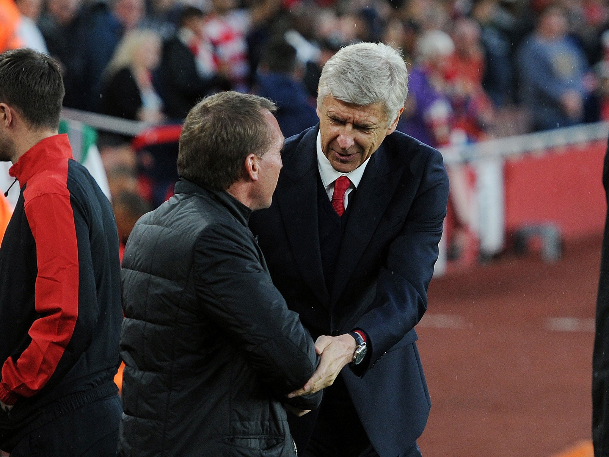 Brendan Rodgers and Arsene Wenger at the Emirates