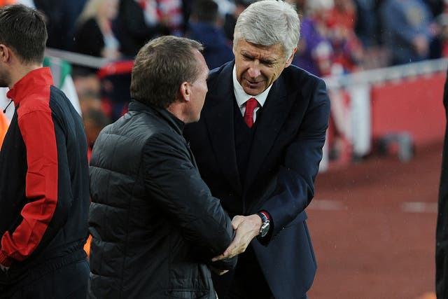 Brendan Rodgers and Arsene Wenger at the Emirates
